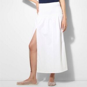 White Maxi Skirt with Side Slit and Smocked Waist Wild Fable Large